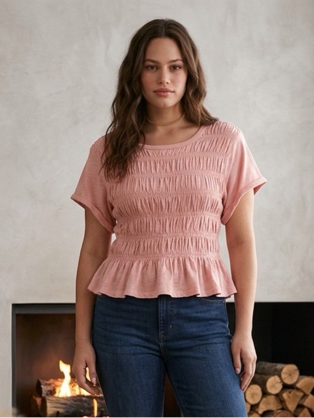 Anthropologie Pilcro Tabby Smocked Peplum Tee Pink Plus Size 3X